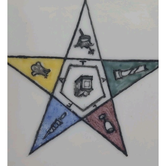 VTG Masonic OES Order of The Eastern Star Ceramic Ashtray W/Silver Trim Signed - Picture 2 of 7